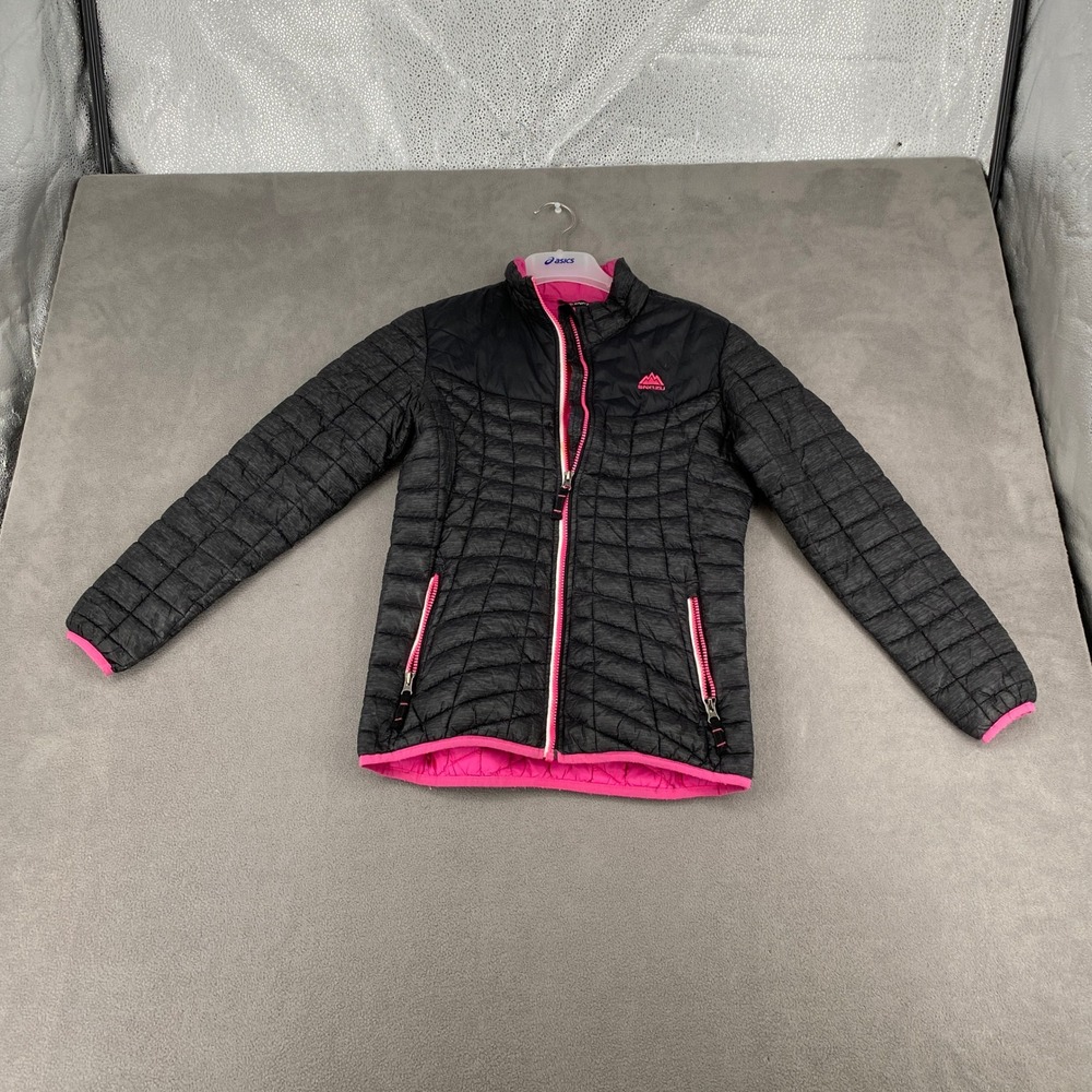 Snozu Girls Puffer Jacket Charcoal Grey Pink Quilted Full Zip Size M 10/12